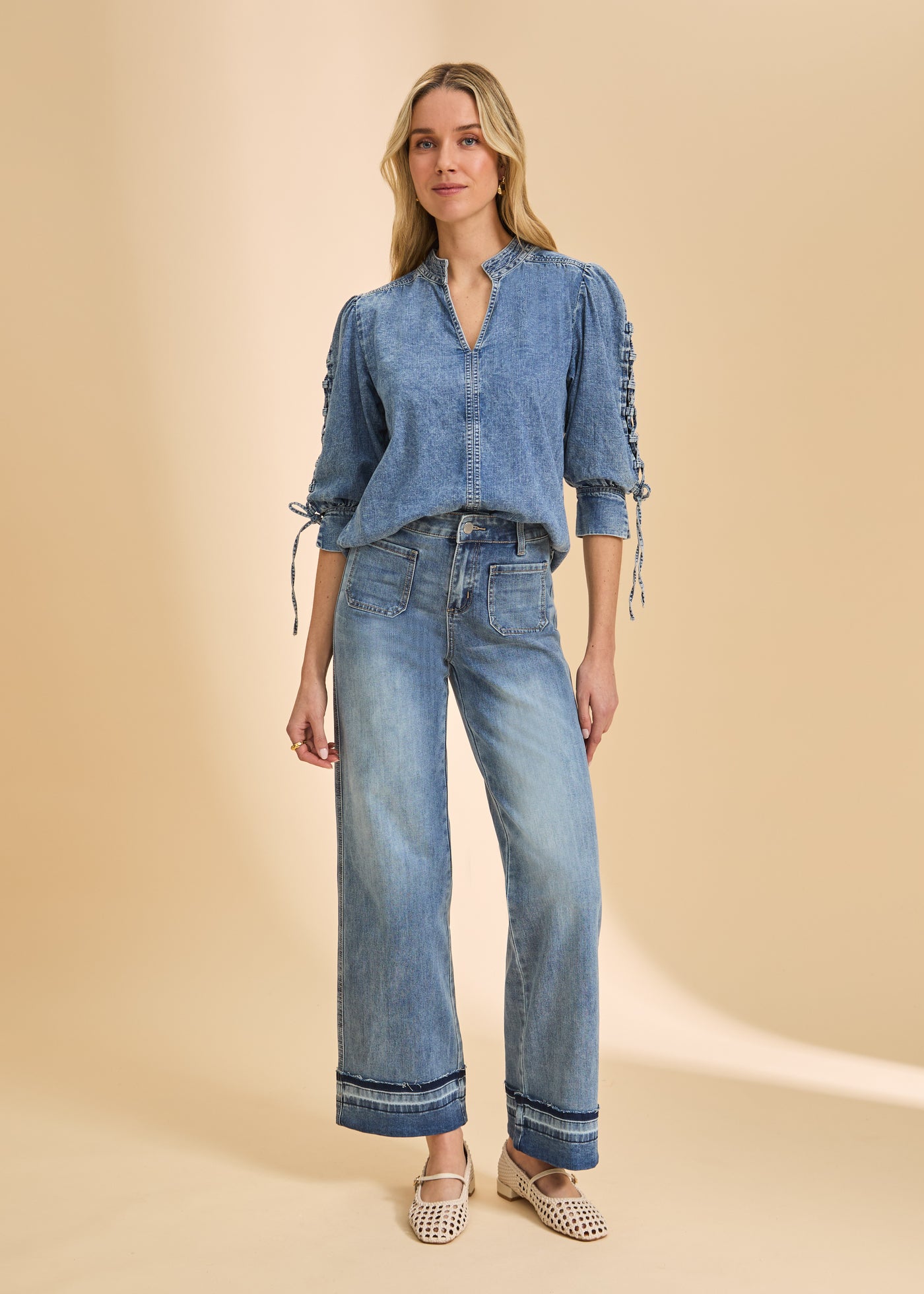 Olivia Cuffed Wide Leg French Dressing Jeans