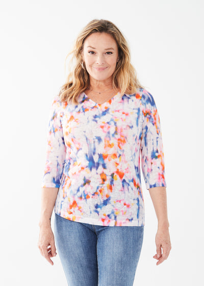 French Dressing Jeans 3/4 Sleeve V-Neck Top 