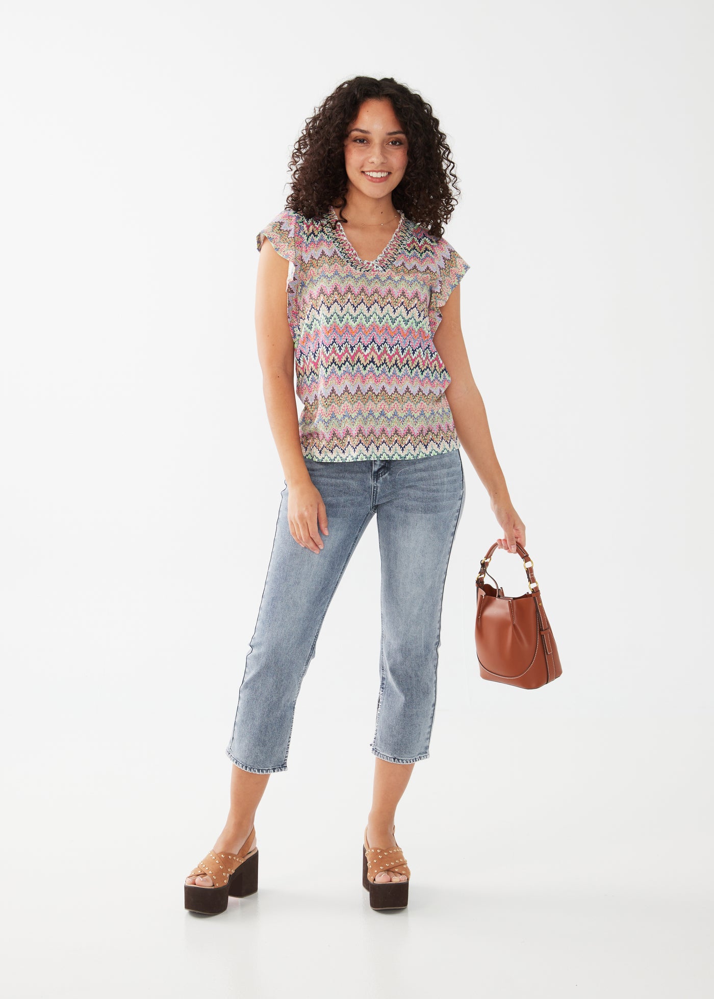 French Dressing Jeans Flutter Sleeve Printed Top 