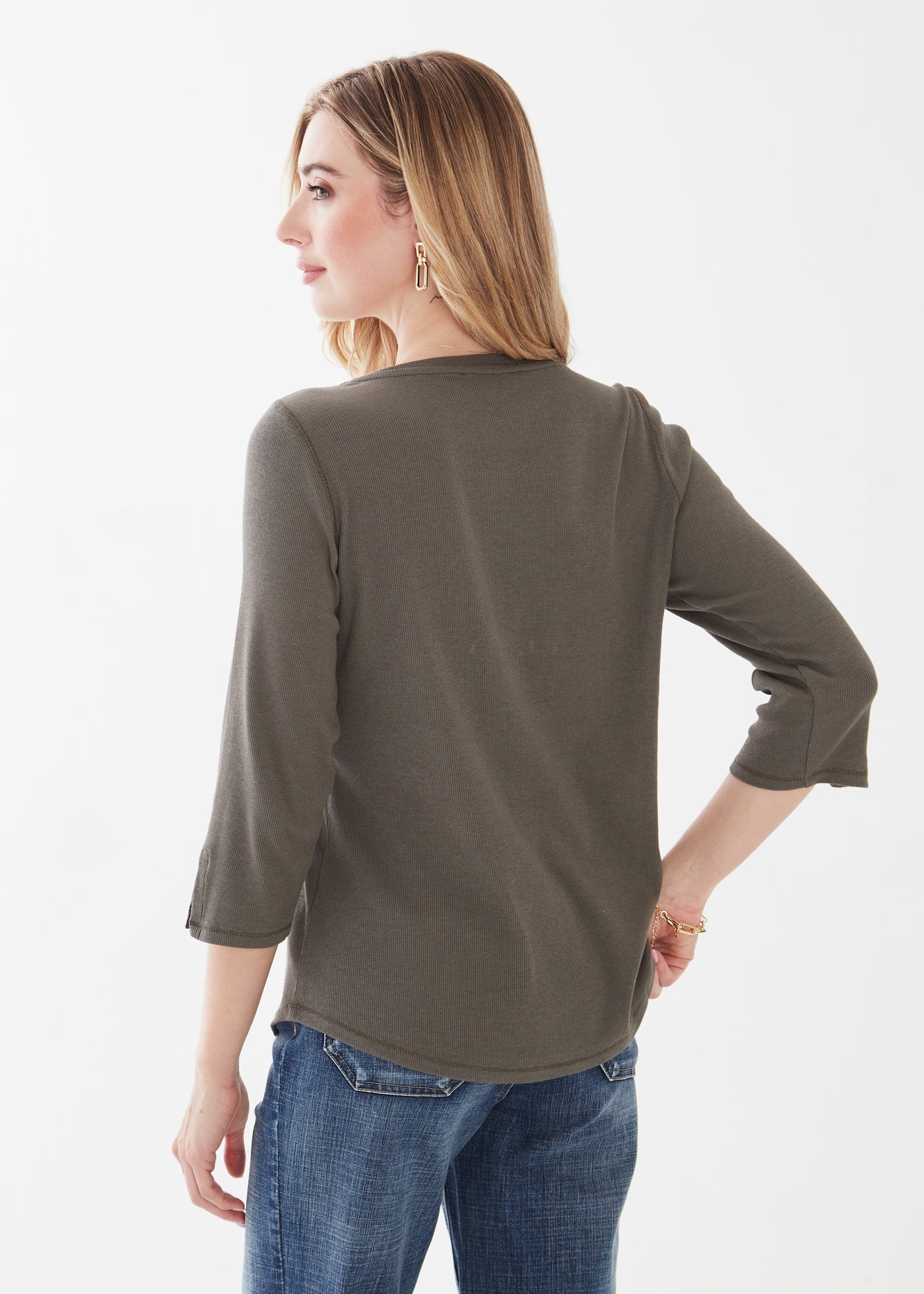 French Dressing Jeans 3/4 Sleeve Scoop Neck Top 