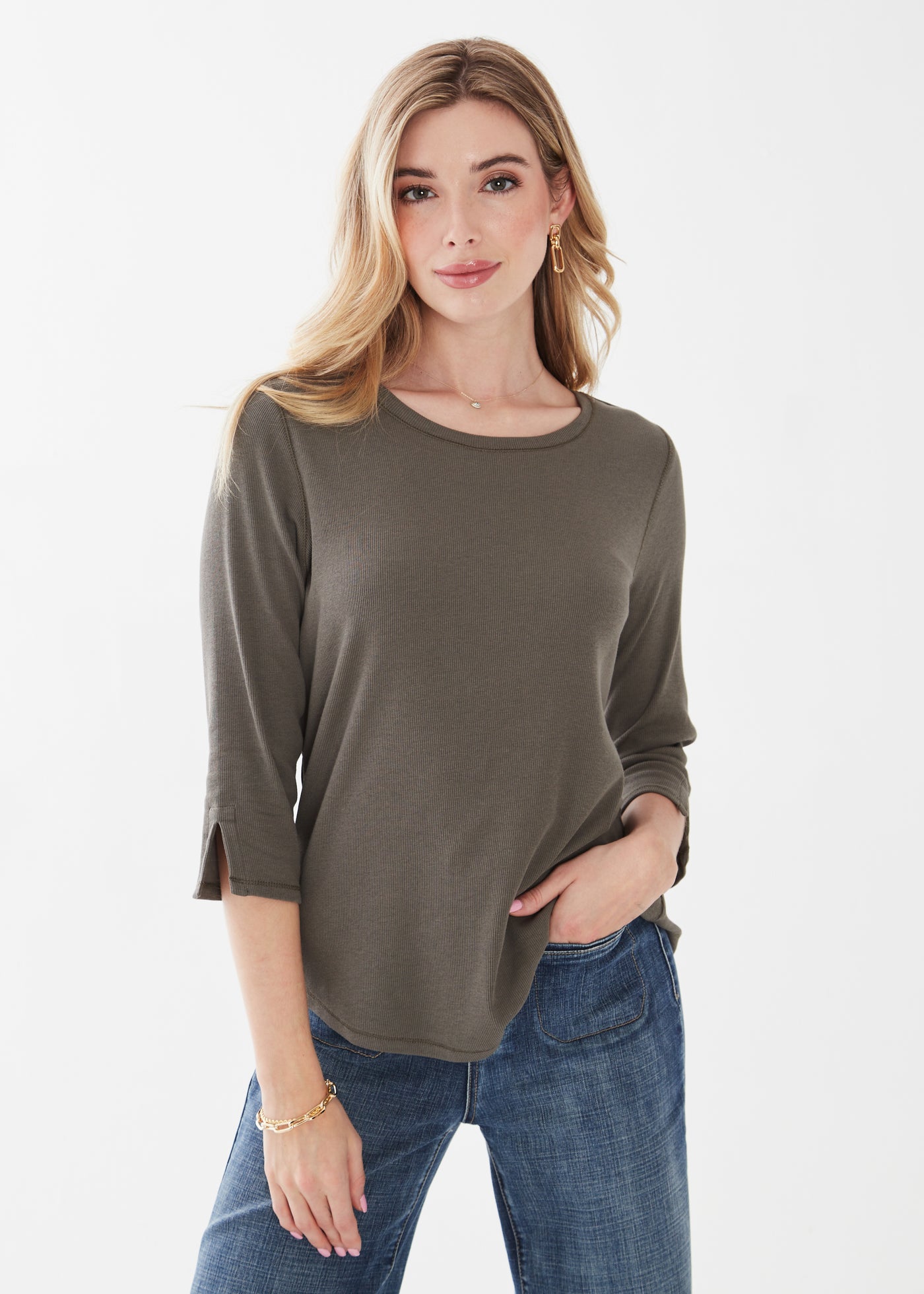 French Dressing Jeans 3/4 Sleeve Scoop Neck Top 