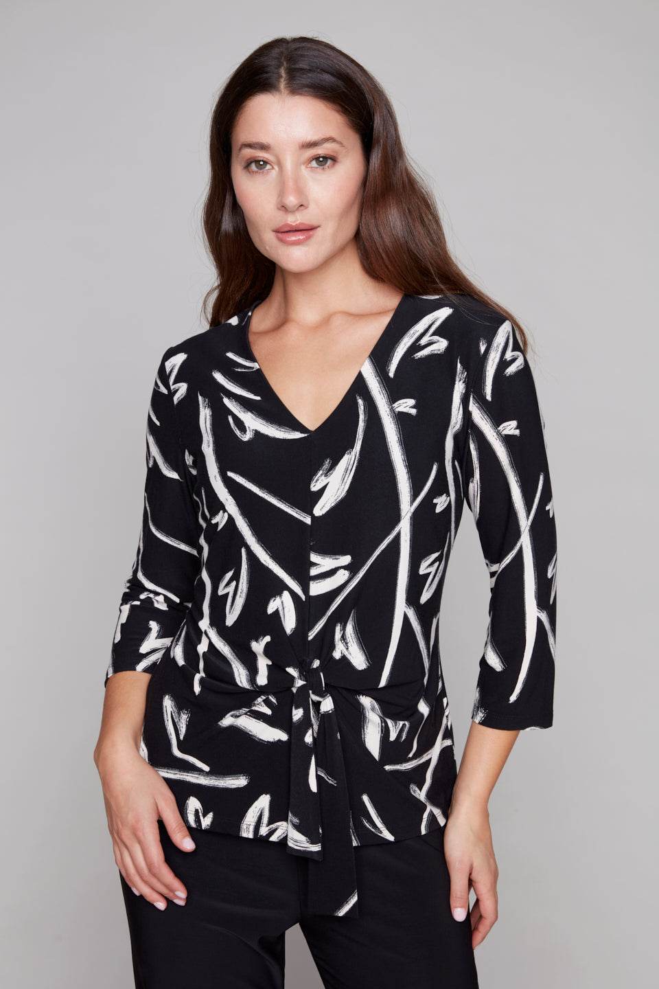 V-Neck Top With Tie Front - Dream Pants