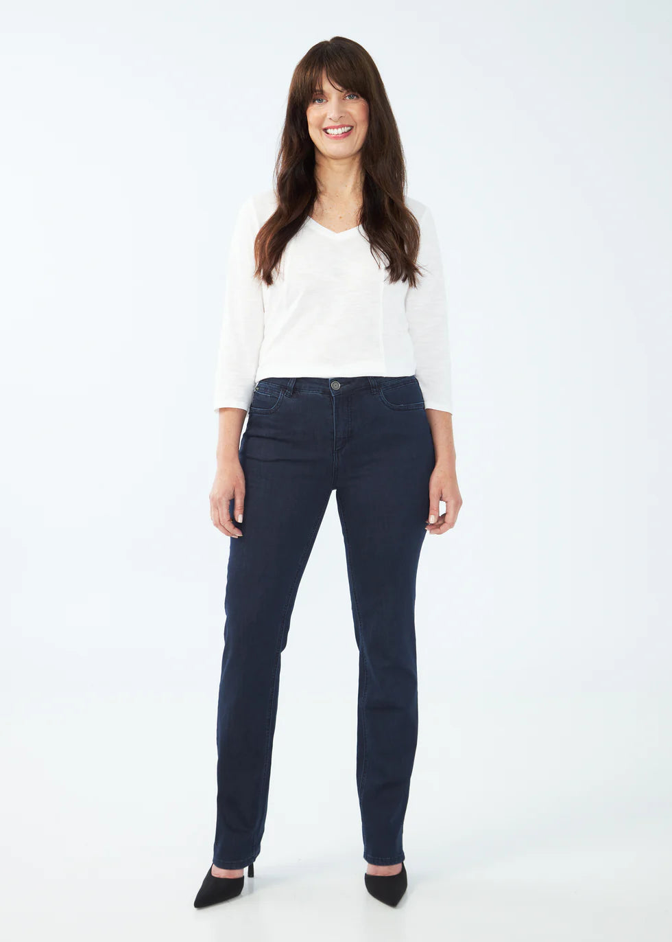 french dressing blue jeans Pull-On Straight Leg Denim in Light Denim