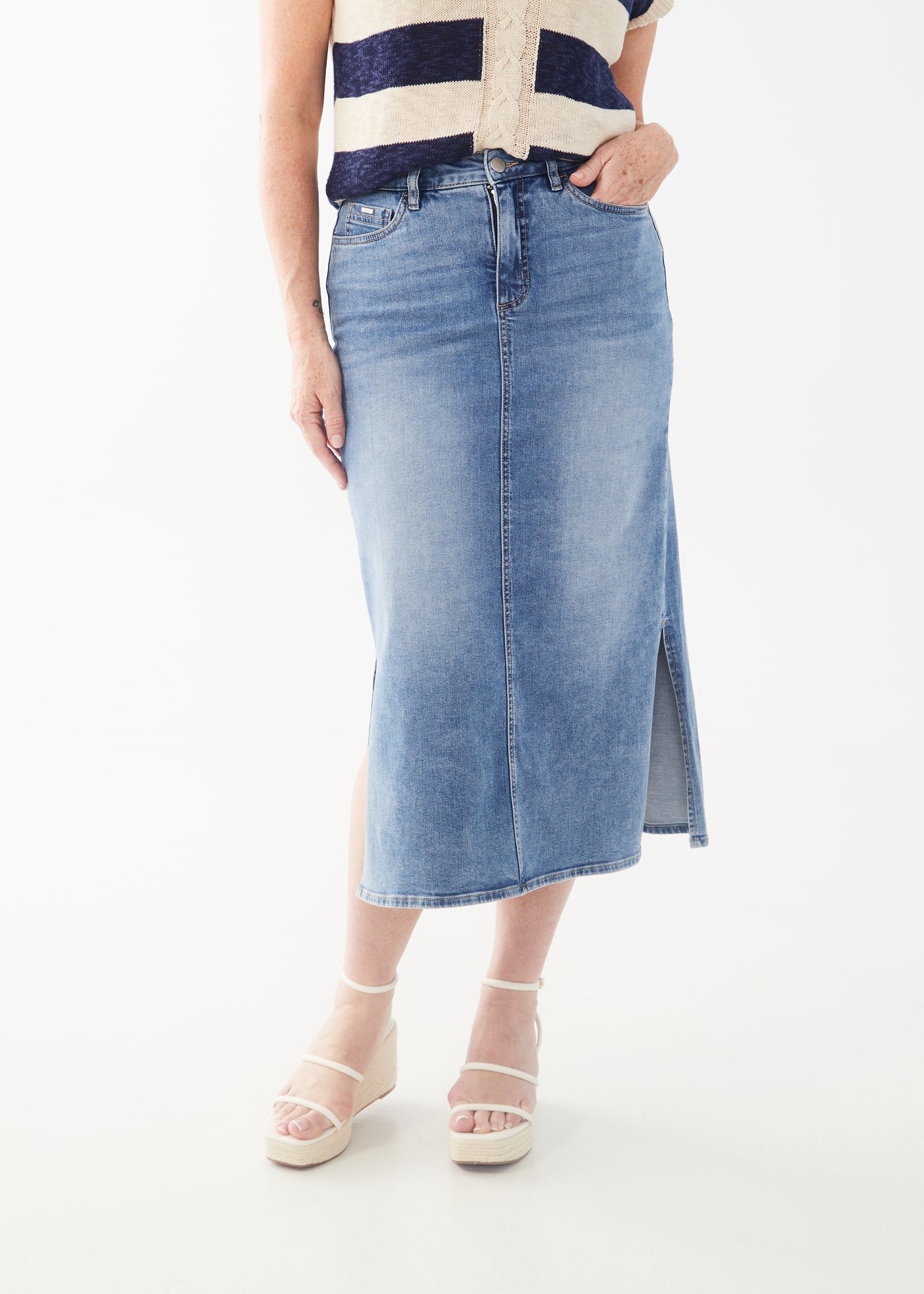 French Dressing Jeans Column Midi Skirt 