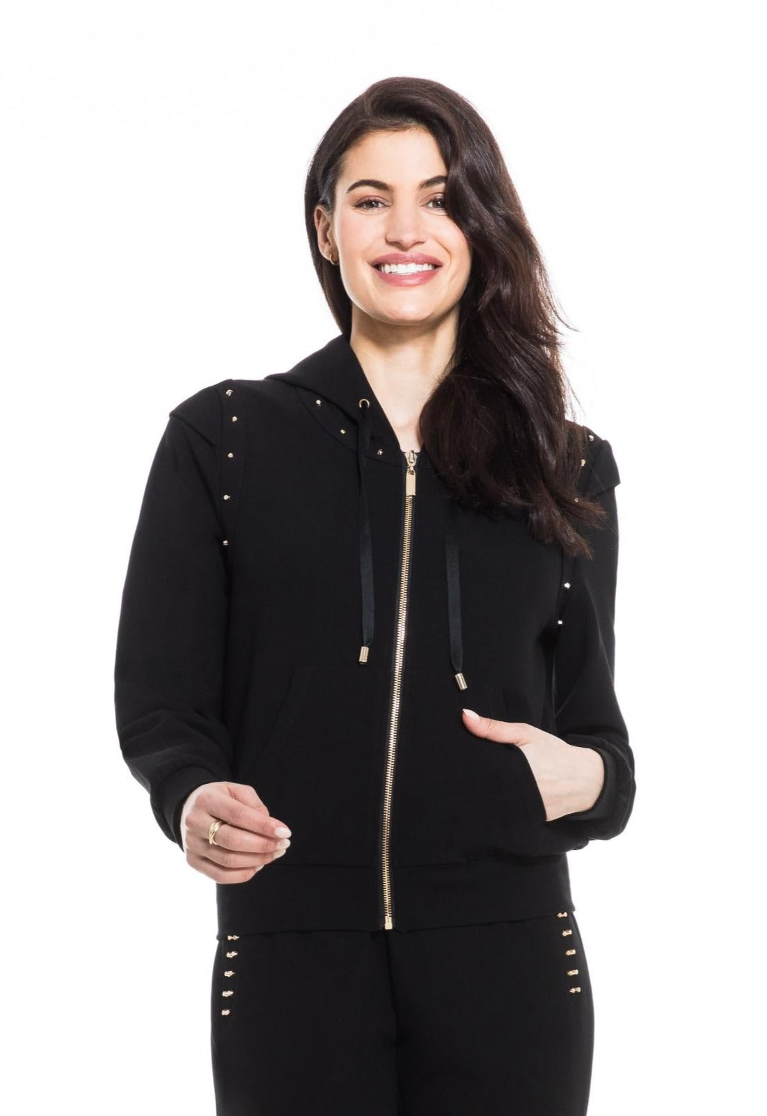 Sporty Studded Zipper Hoodie Orly Apparel