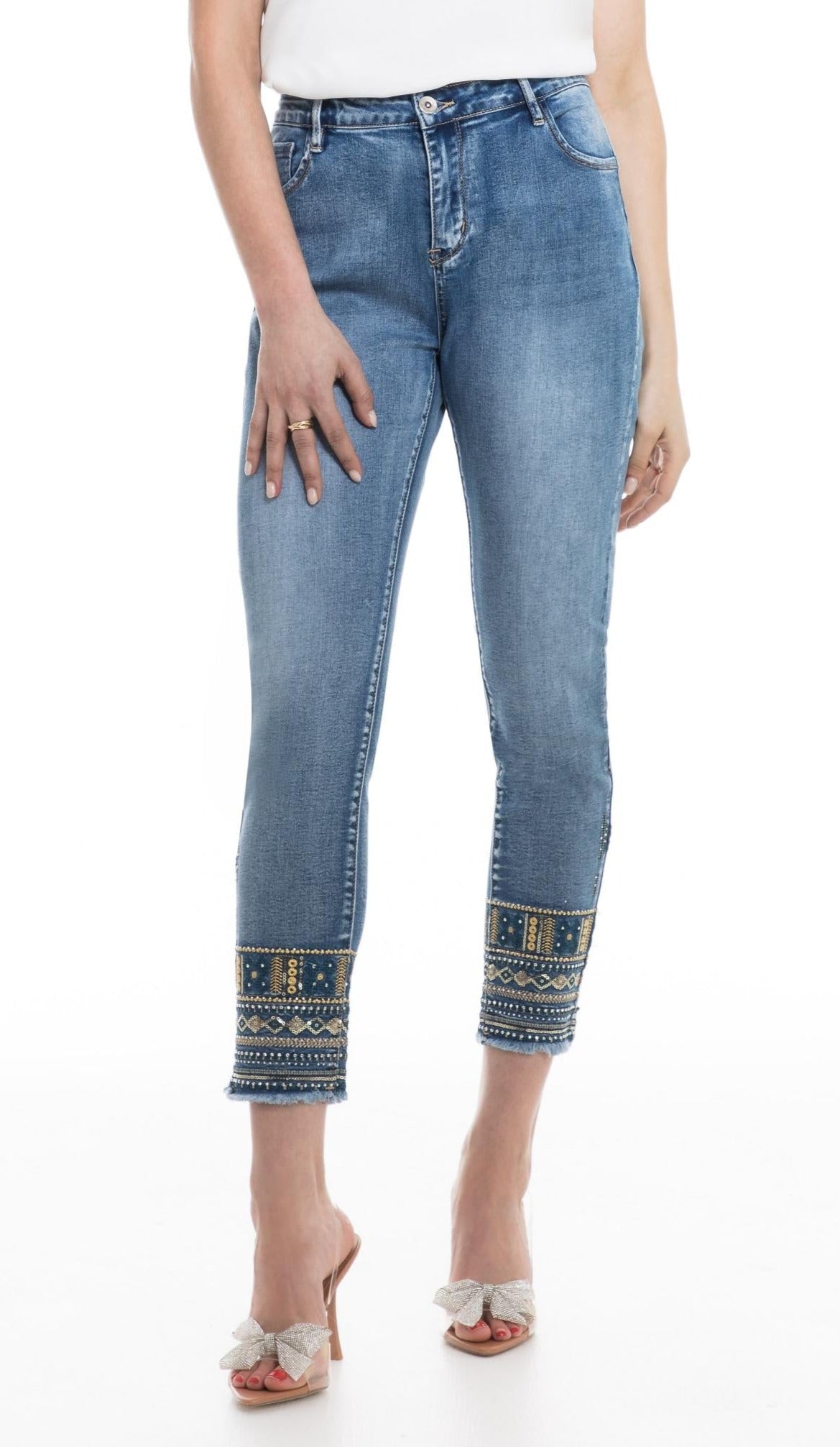 Embroidered Bleached Slim-Fit Jeans Orly Apparel