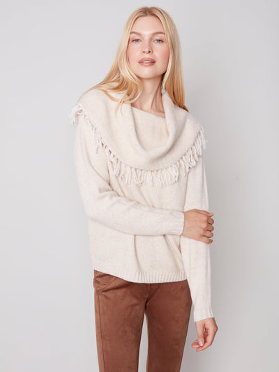 Charlie B Fringed Cowl Neck Sweater 