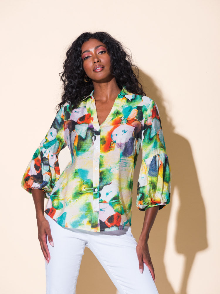 Alison Sheri Colorful Abstract Print Blouse 
