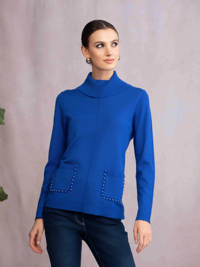 Mock Neck Sweater with Pearl-Trim Pockets - Dream Pants