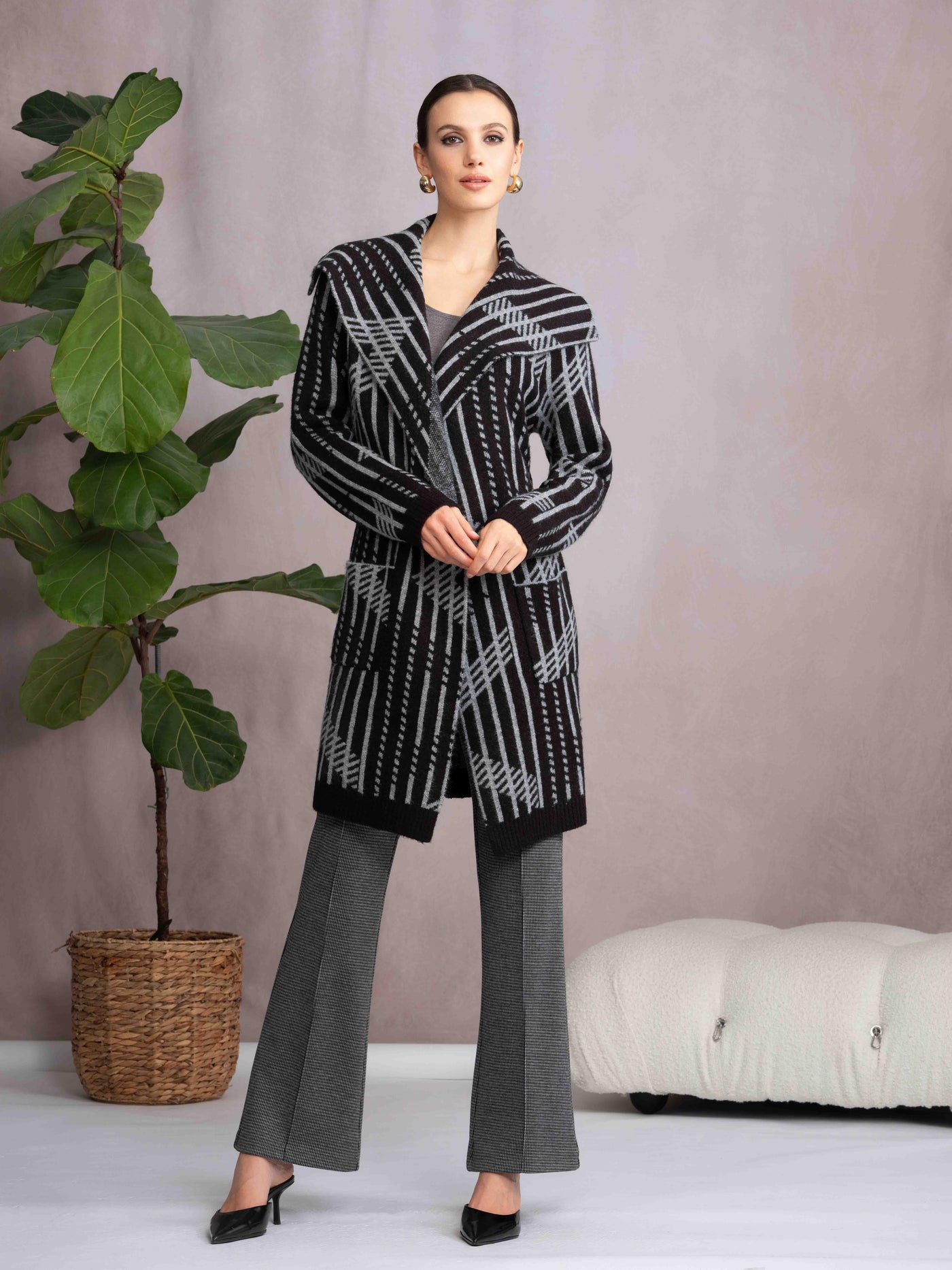 Long Patterned Knit Coat Alison Sheri