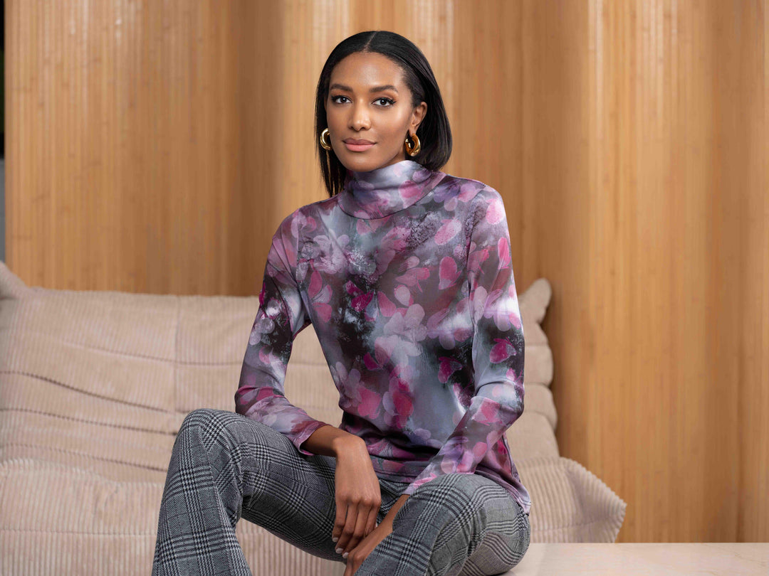 Floral Print Mock Neck Mesh Top Style A46248 β Dream Pants