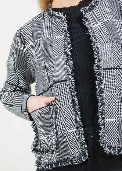 Audrey Frayed Collarless Suit Jacket Lisette L