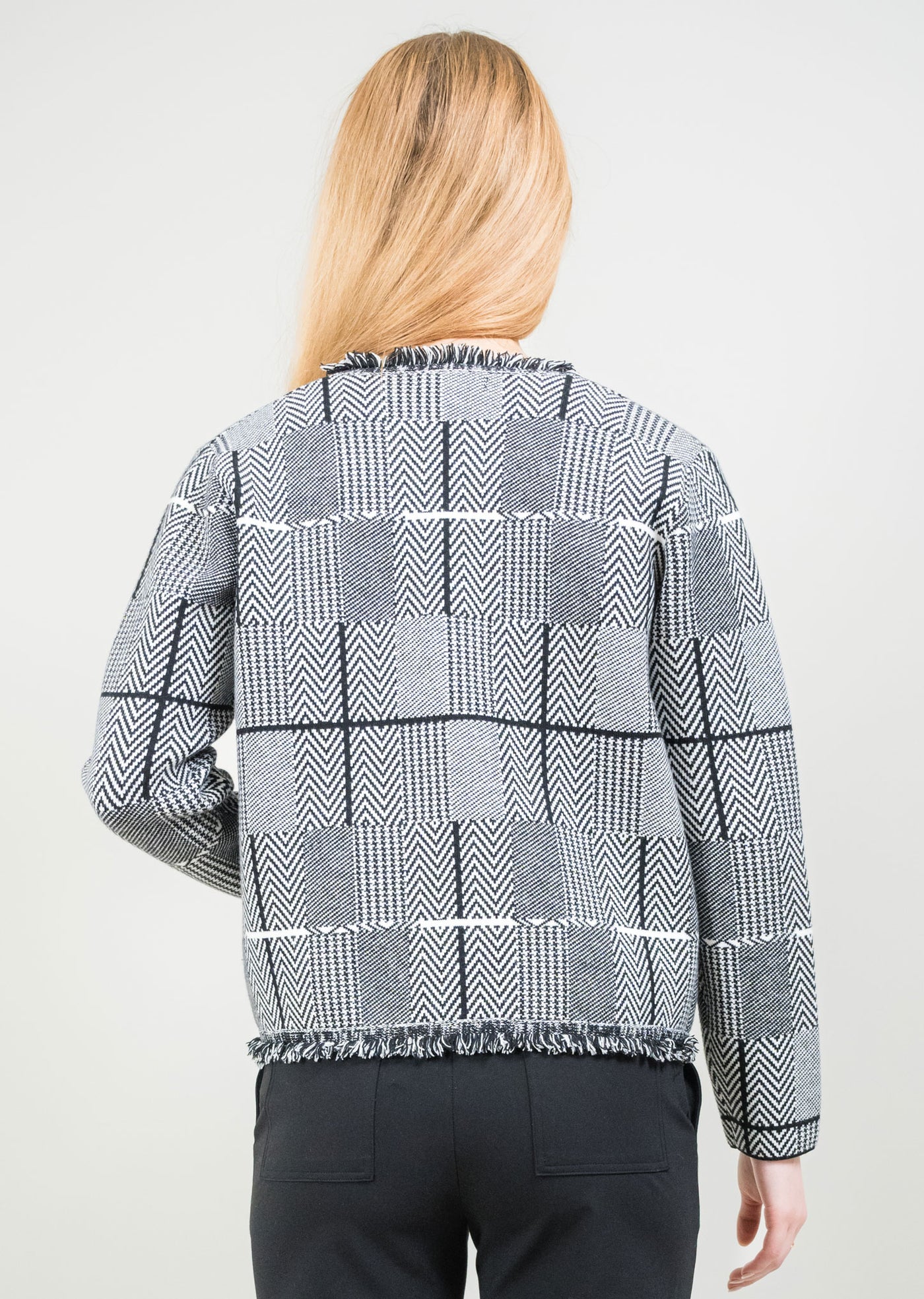 Audrey Frayed Collarless Suit Jacket Lisette L