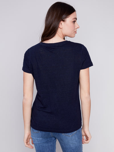 Charlie B Linen V-Neck T-Shirt 