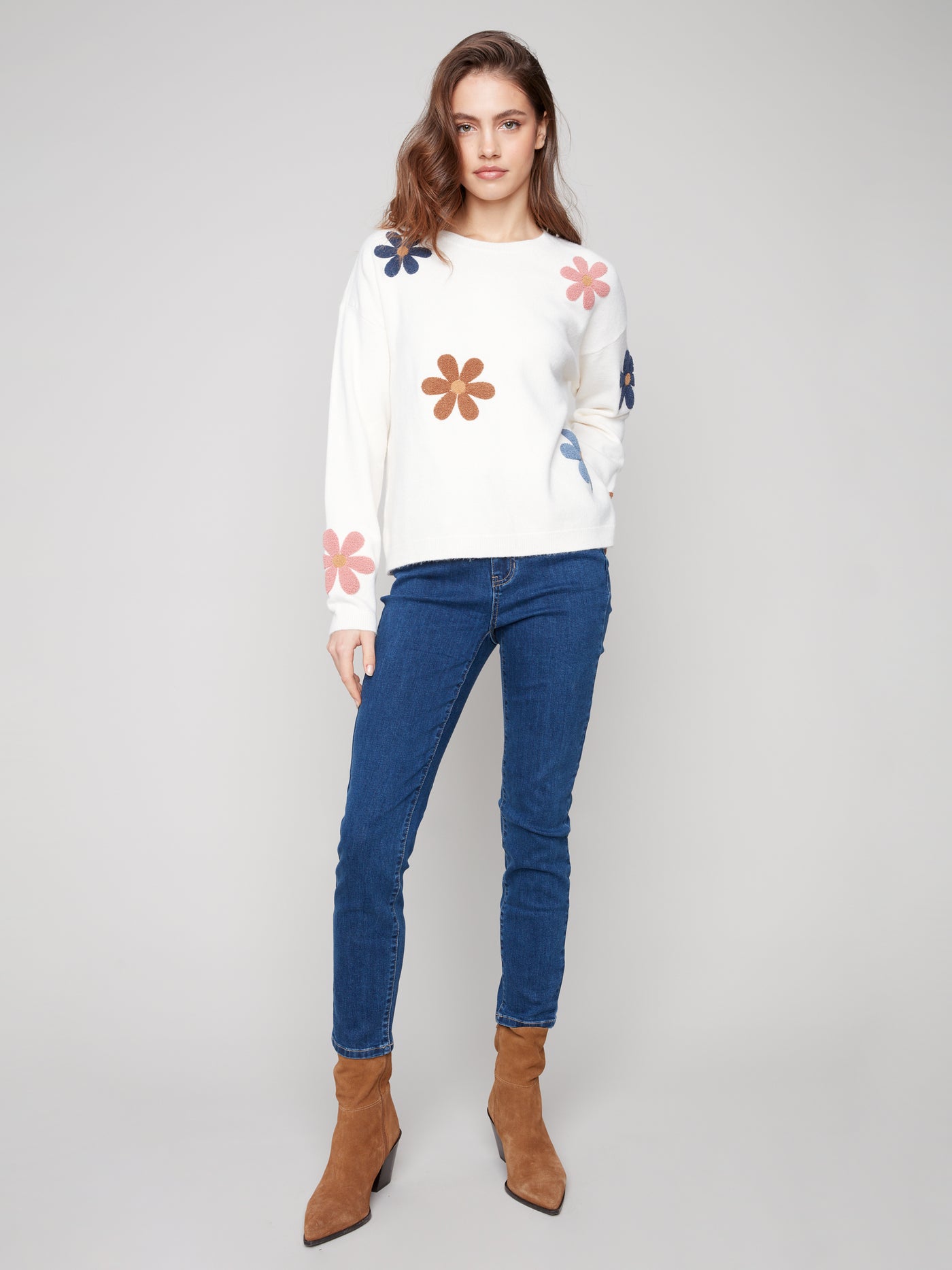 Plush Sweater with Boucle Flowers Charlie B
