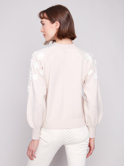 Crew Neck Sweater With Embroidered Flowers Charlie B
