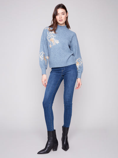 Mock Neck Sweater with Sequin Detail Charlie B