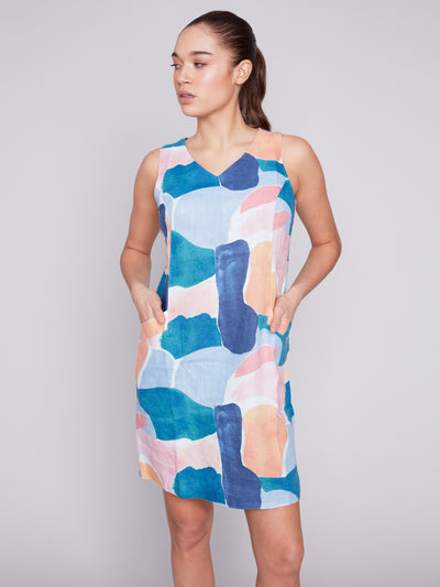 Sleeveless Printed Linen Dress Charlie B