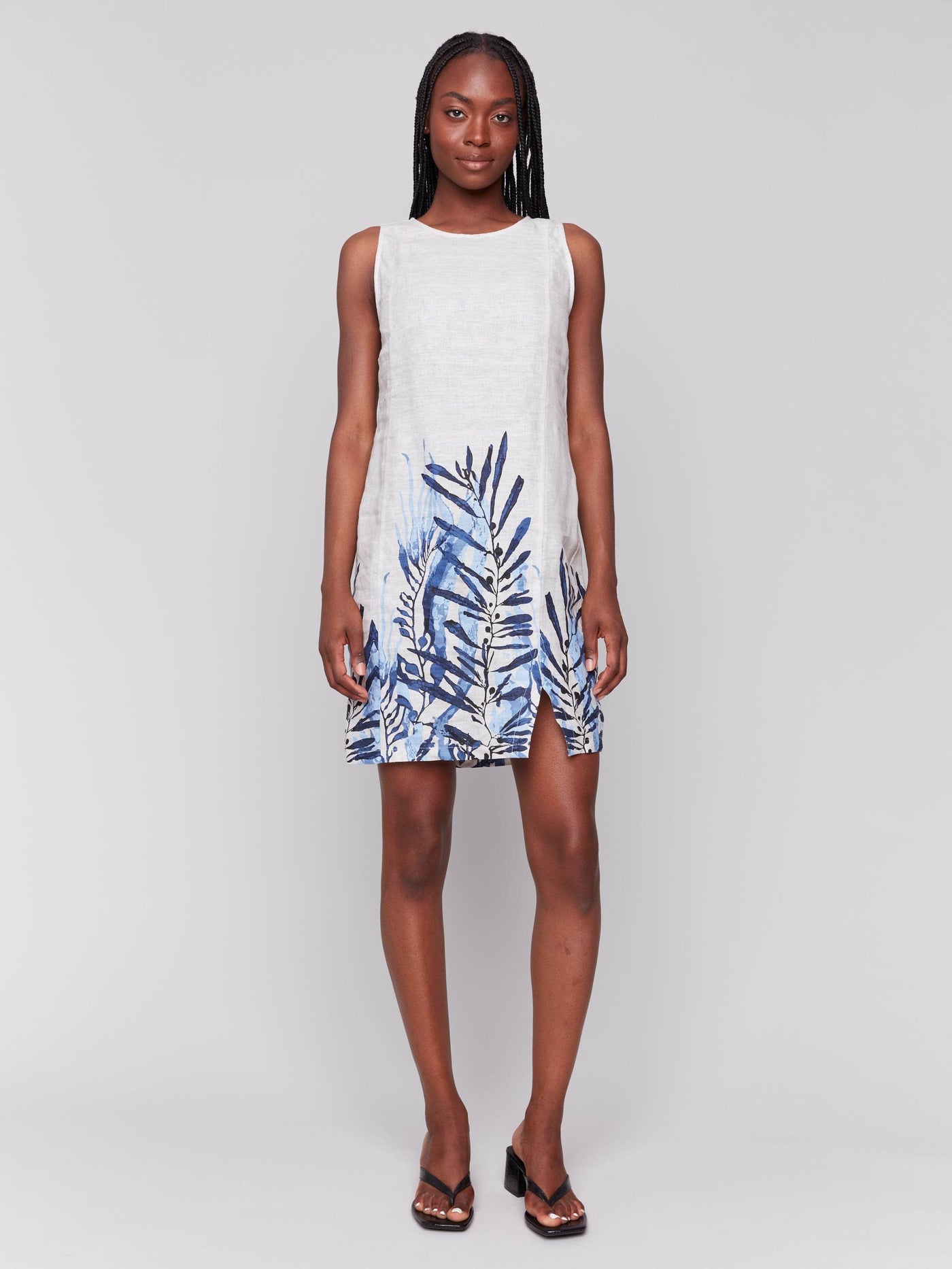 Printed Sleeveless Crew Neck Dress With Slit - Dream Pants