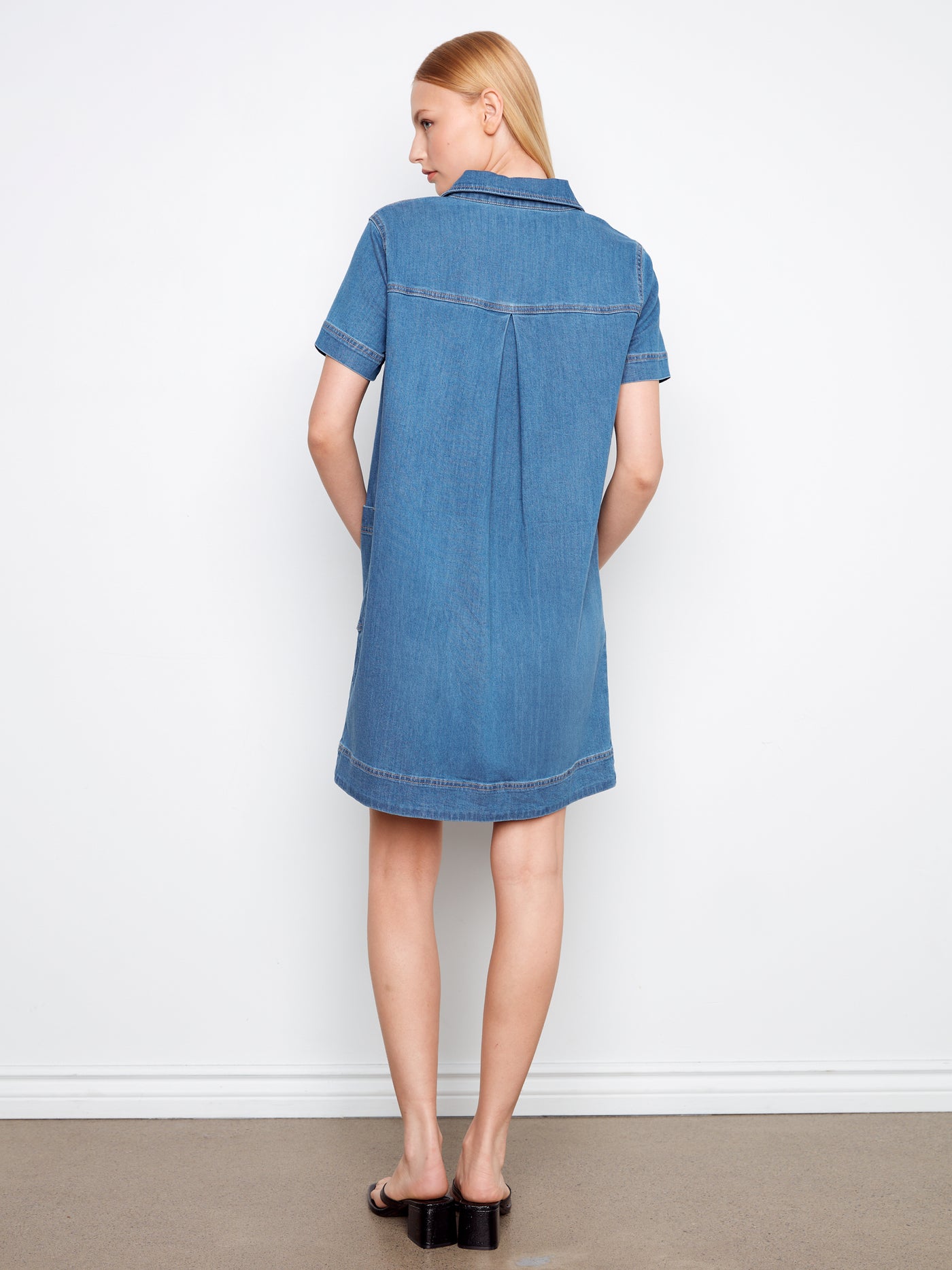 Charlie B Collared V-Neck Denim Mini Dress Medium Blue / S