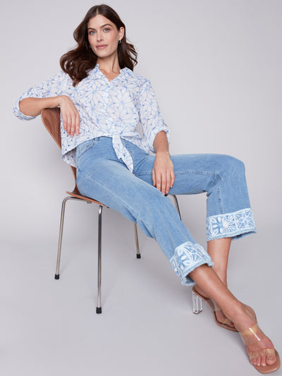 Charlie B Embroidered Cotton Poplin Blouse 