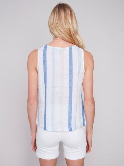 Charlie B Yarn Dyed Stripe Sleeveless Top with Buttons 