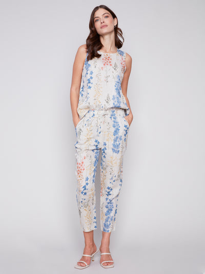 Charlie B Printed Linen Pull-On Pant 