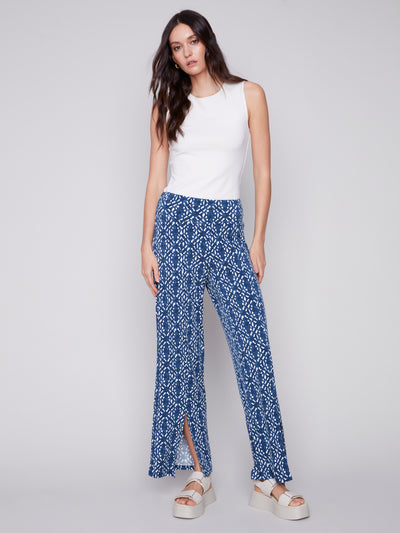 Charlie B Printed Wide Leg Pants with Front Slits 