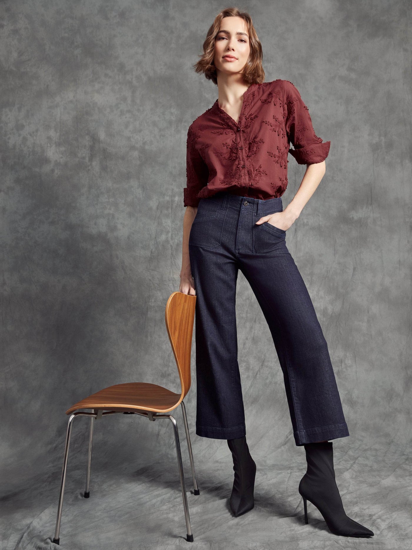 Floral Appliqué Button-Up Blouse - Dream Pants