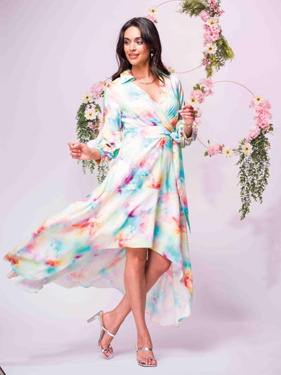 Elena Wang Colorful High-Low Dress 