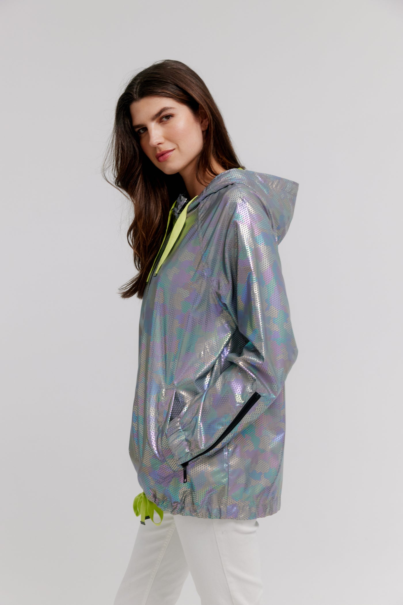 Nikki Jones Adjustable Hooded Blouson In Printed Reflective Fabric 