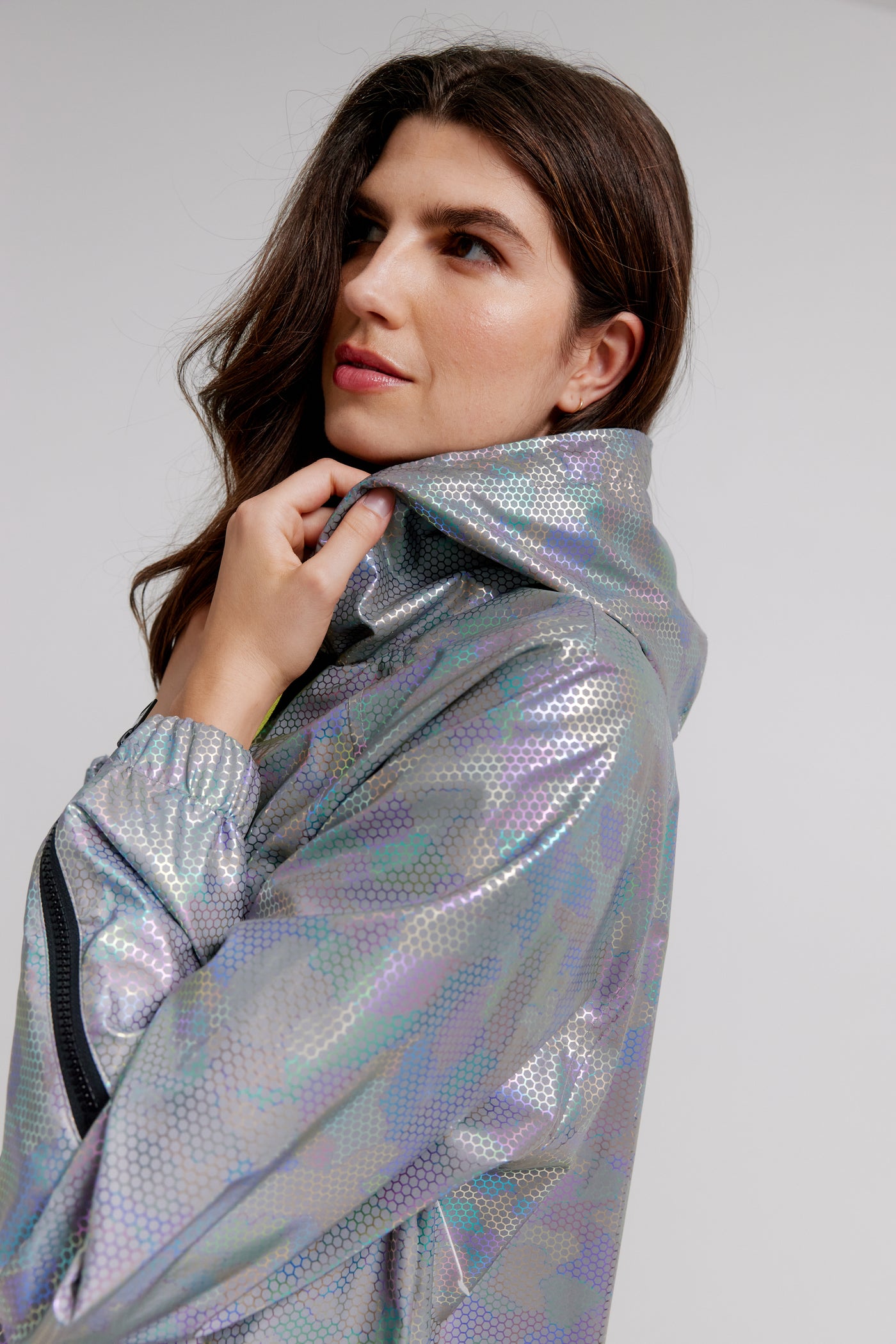 Nikki Jones Adjustable Hooded Blouson In Printed Reflective Fabric 