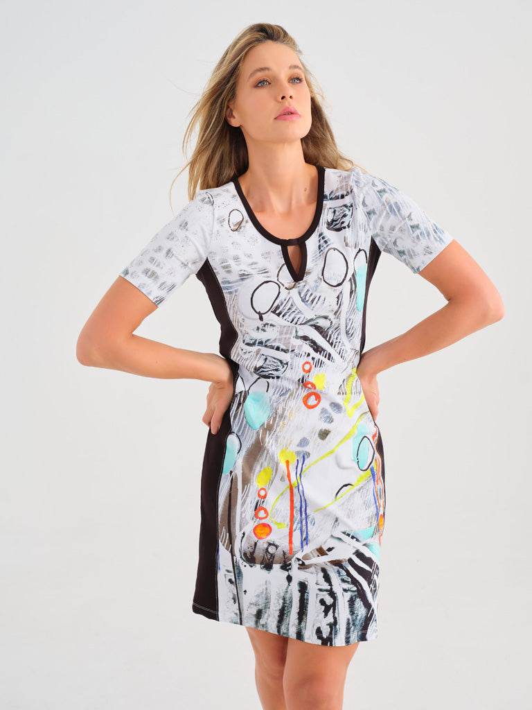 Abstract Art Print Short Sleeve Dress - Dream Pants