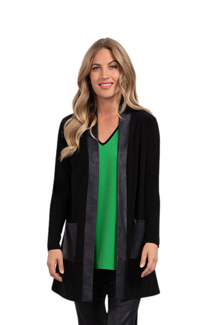 Sympli Mix Essential Cardigan with Faux Leather 