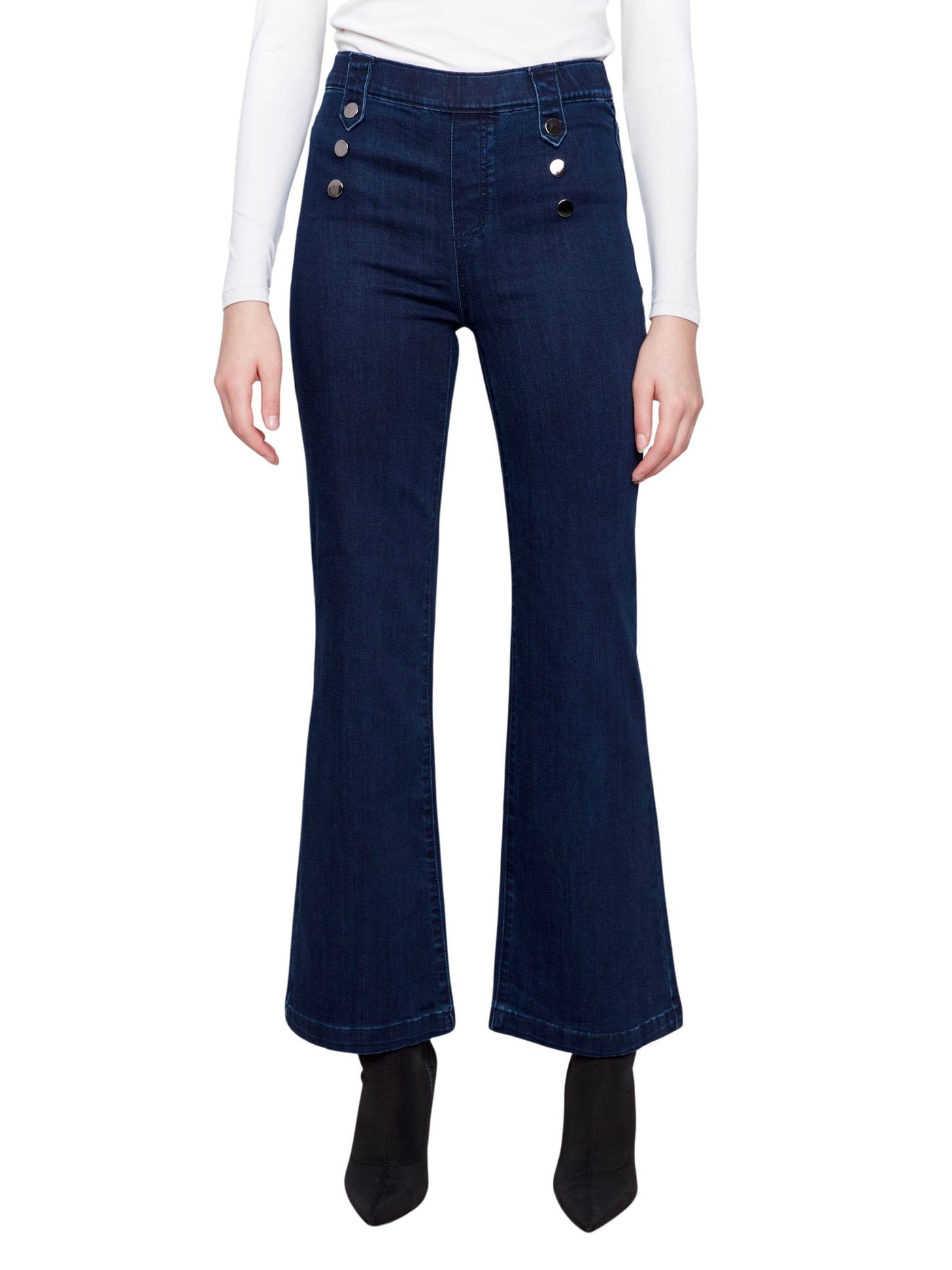 Pull-On Flare Jeans with Front Buttons Style CB5569 – Dream Pants