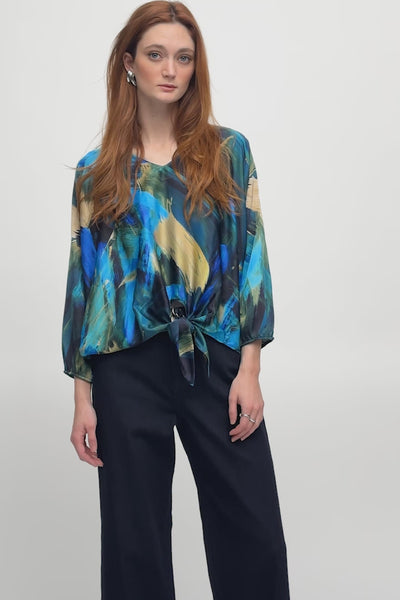 Satin Abstract Print Cocoon Top