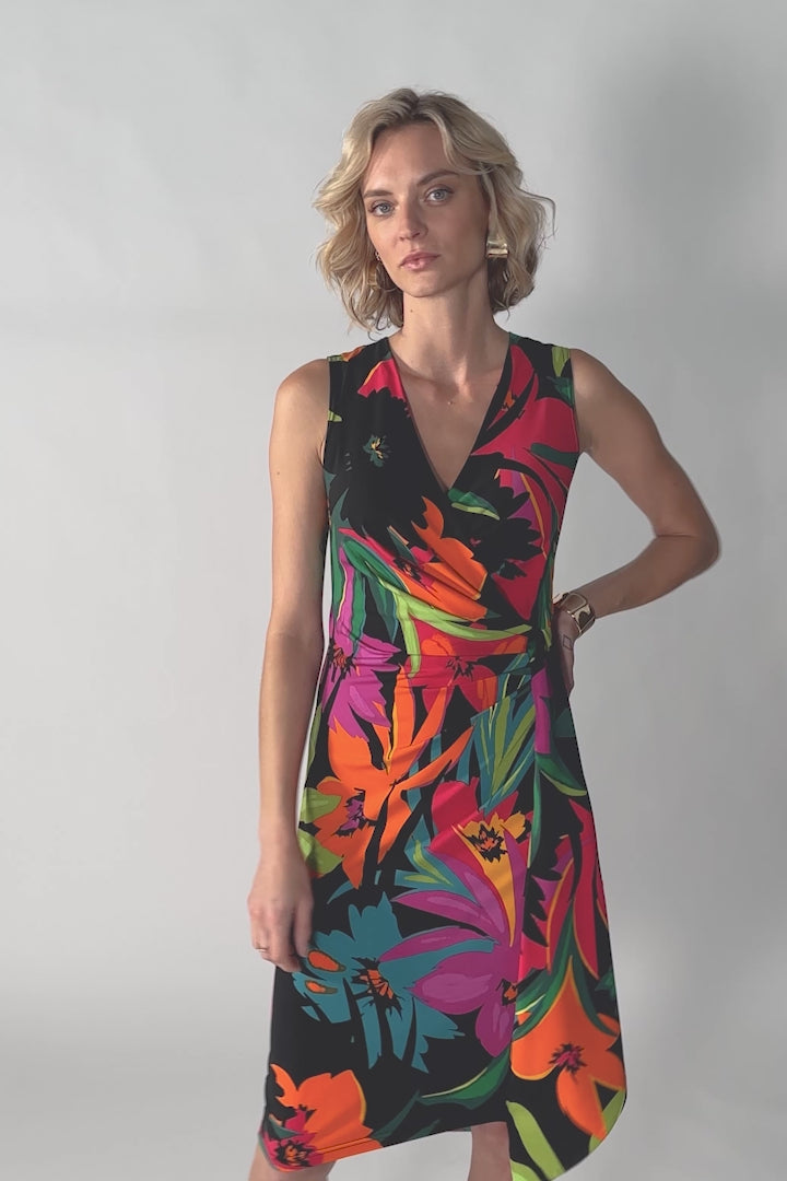 Silky Knit Tropical Print Wrap Dress
