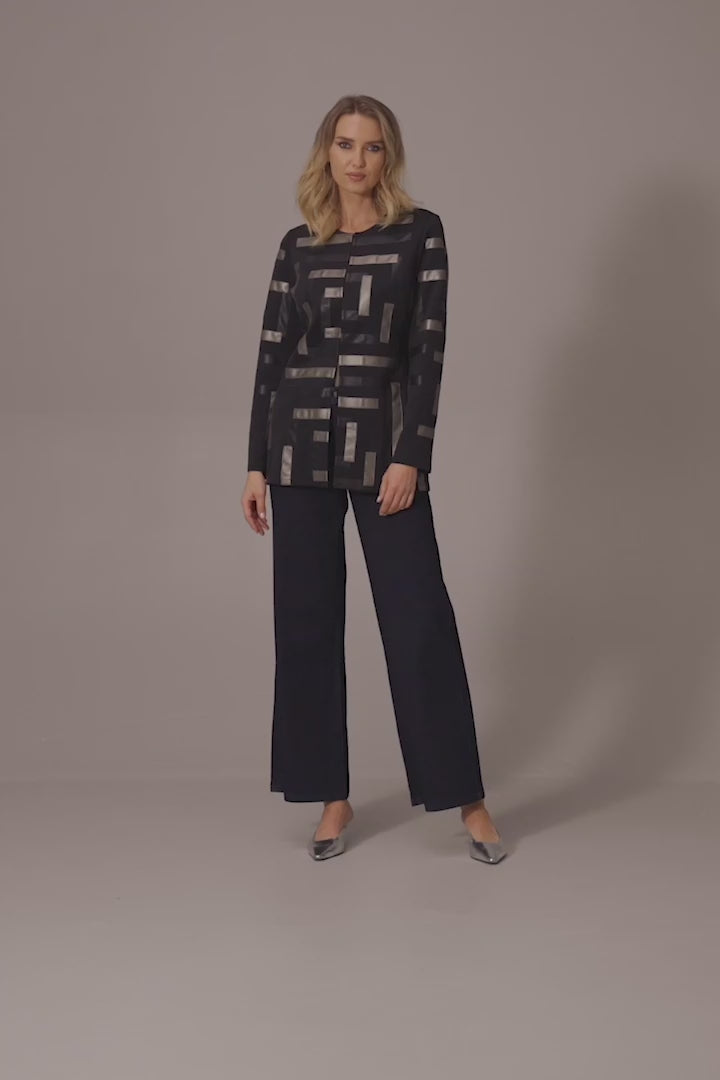 Veste sans col en similicuir et néoprène