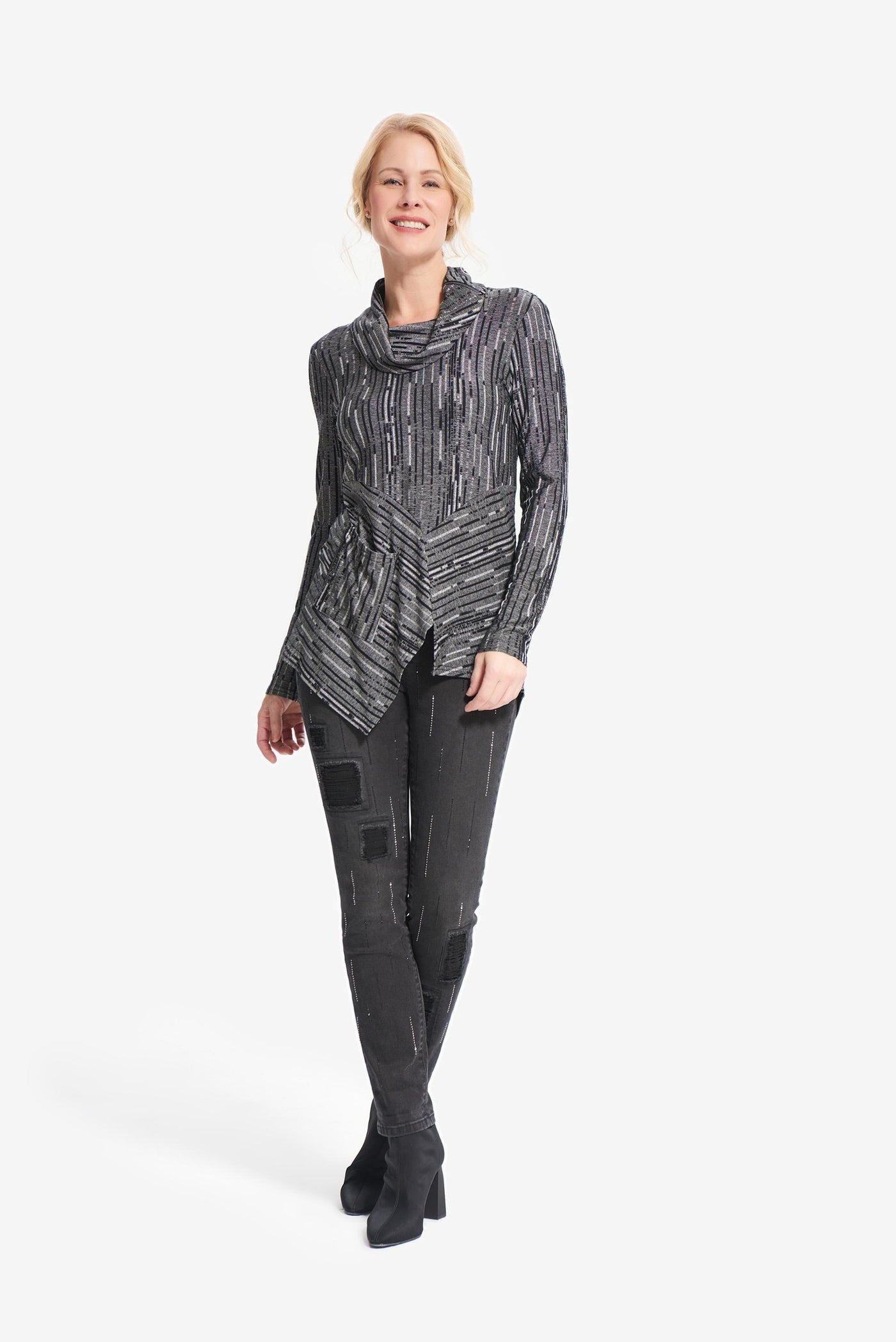 Abstract Knit Top Style 214231, Color Black-Grey Joseph Ribkoff