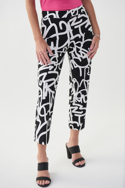 Joseph Ribkoff Pull-On Pants in Graffiti Print, Style 222067, Color Black-White 