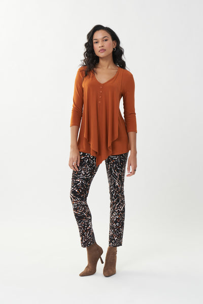 Draped Henley Top 3-4 Sleeves Style 223102, Color Amber Stone Joseph Ribkoff