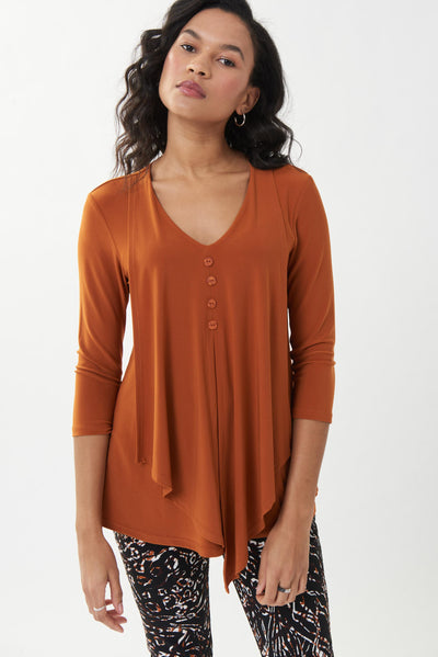 Draped Henley Top 3-4 Sleeves Style 223102, Color Amber Stone Joseph Ribkoff