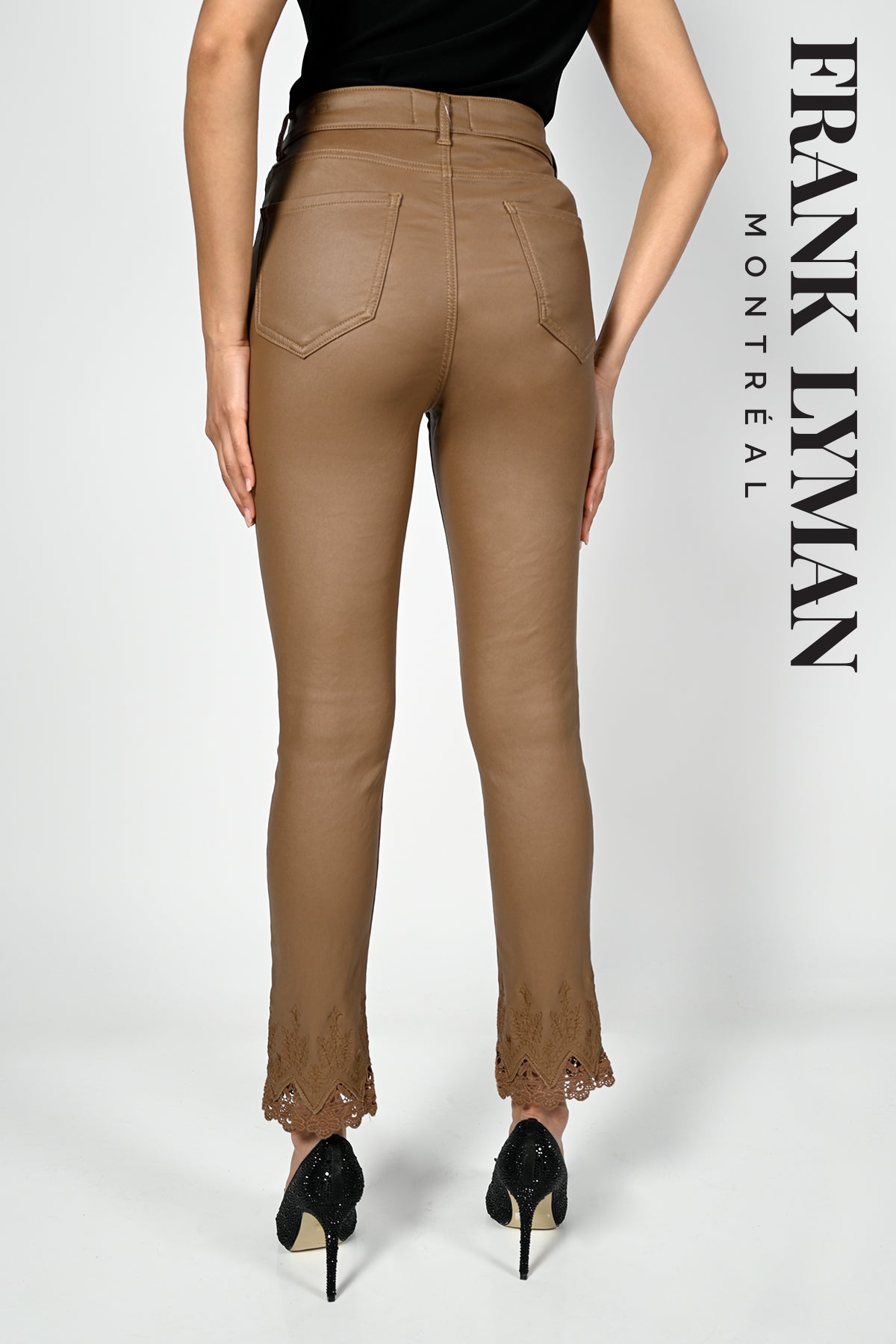 Frank Lyman Faux-Leather Jeans With Lace Style 223429 
