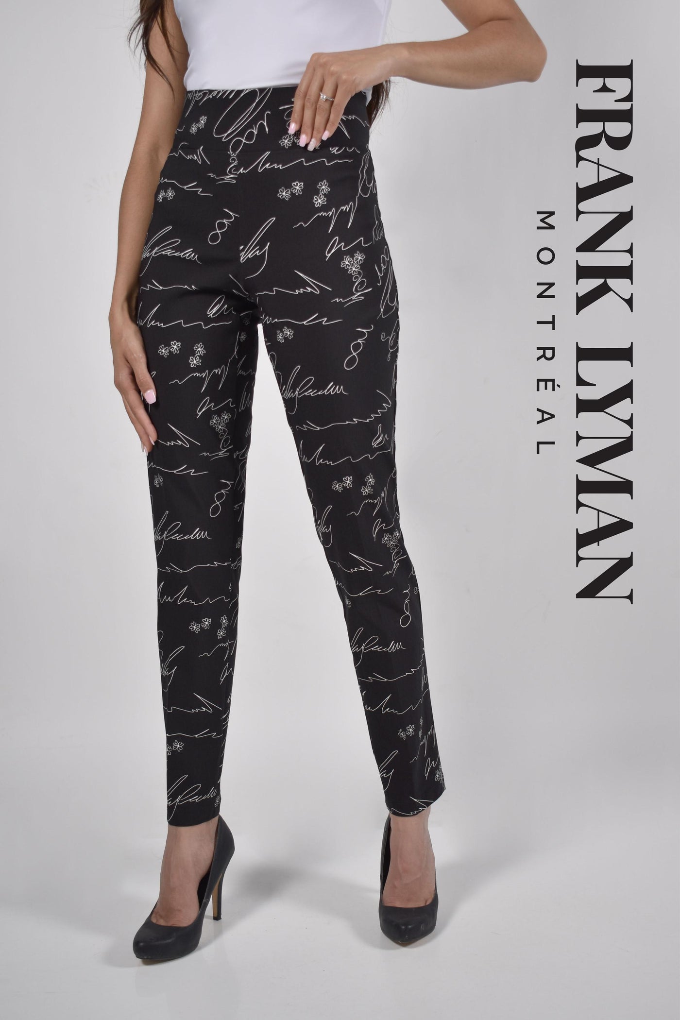 Frank Lyman Caligraphy Pants Style 226302, Color Black-White 