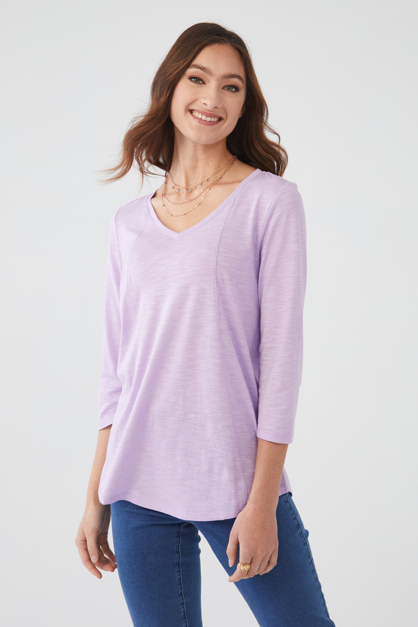 French Dressing Jeans V-Neck Top in Solid Slub Jersey 