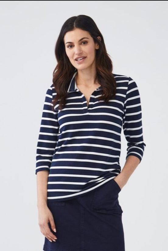 French Dressing Jeans 3/4 Sleeve Polo Top 