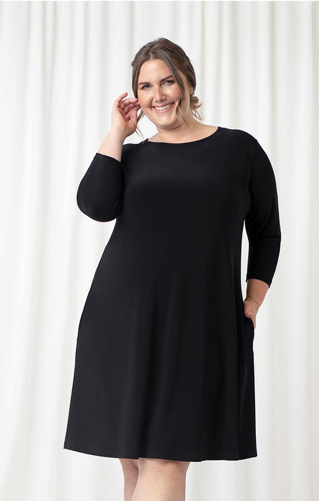 Sympli Plus Size Trapeze Dress Style 2895SG-2 3/4 Sleeves, Color Black –  Dream Pants