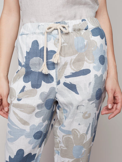 Charlie B Printed Linen Pull-On Pant 