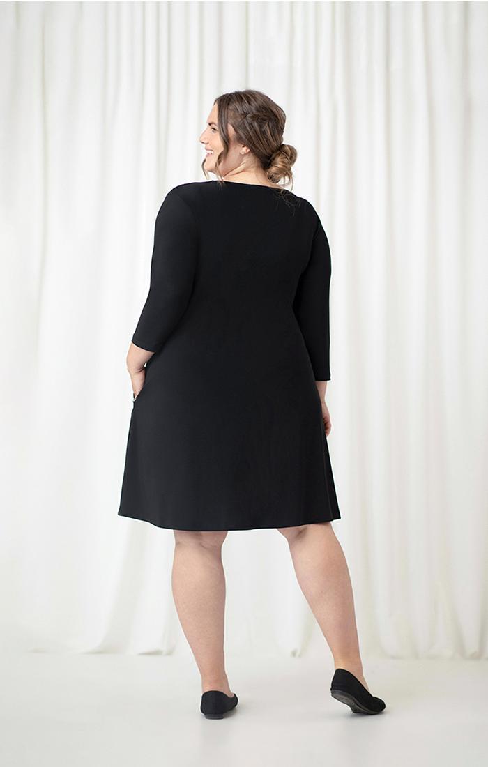 Sympli Plus Size Trapeze Dress 3-4 Sleeves, Color Black 