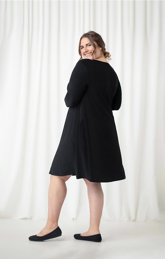 Sympli Plus Size Trapeze Dress 3-4 Sleeves, Color Black 